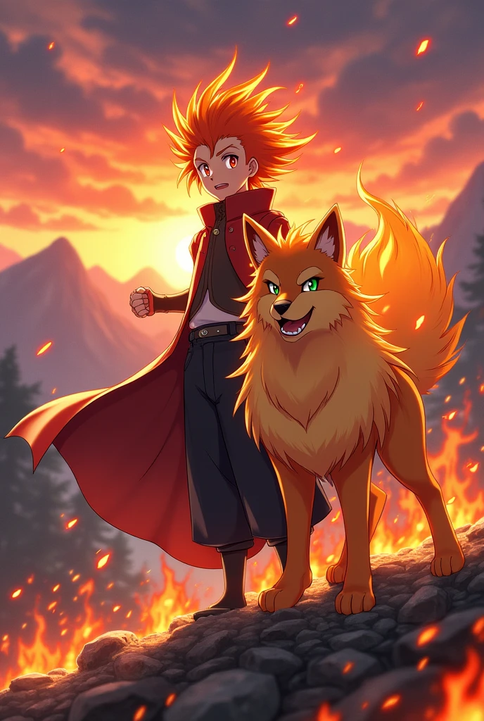 Make Hashira Rengoku from the anime Demon Slayer alongside his Pokémon companion Arcanine