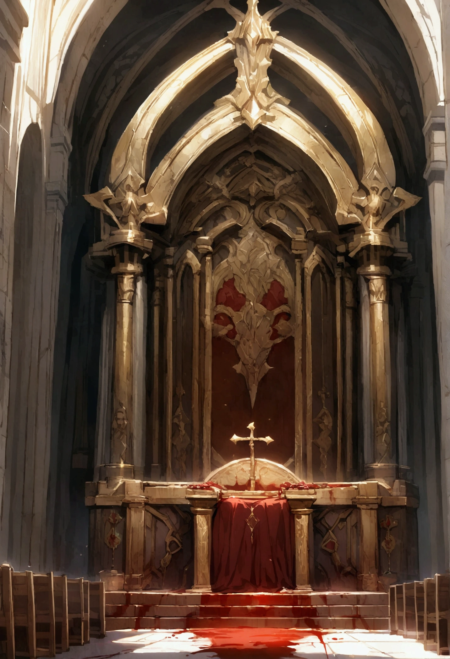Legendary axe embedded in blood-filled altar