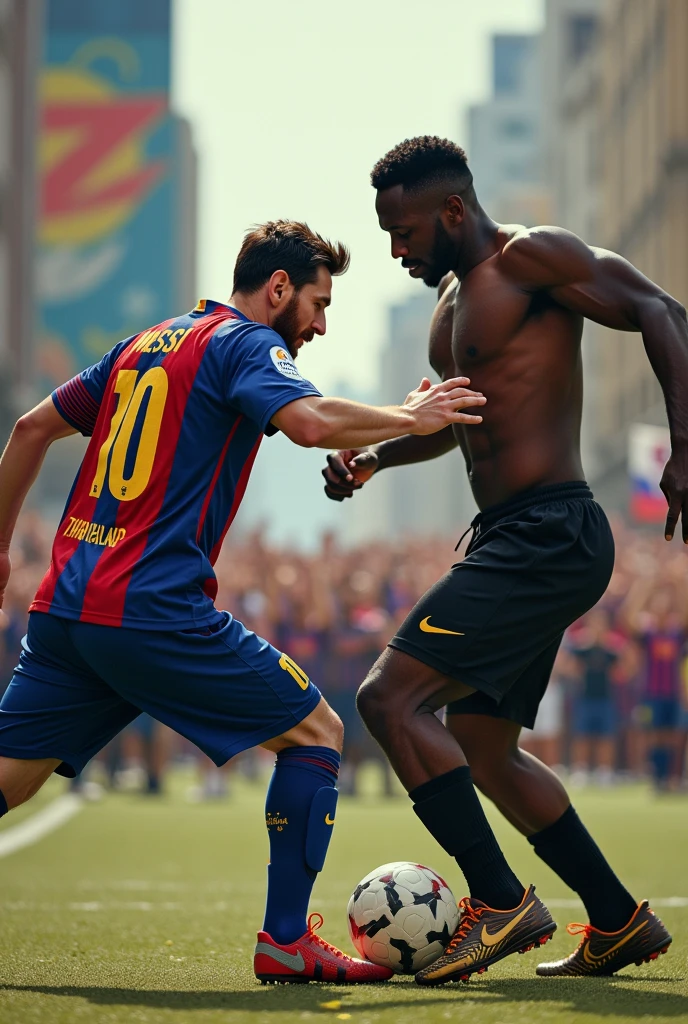 Messi fighting with a black man