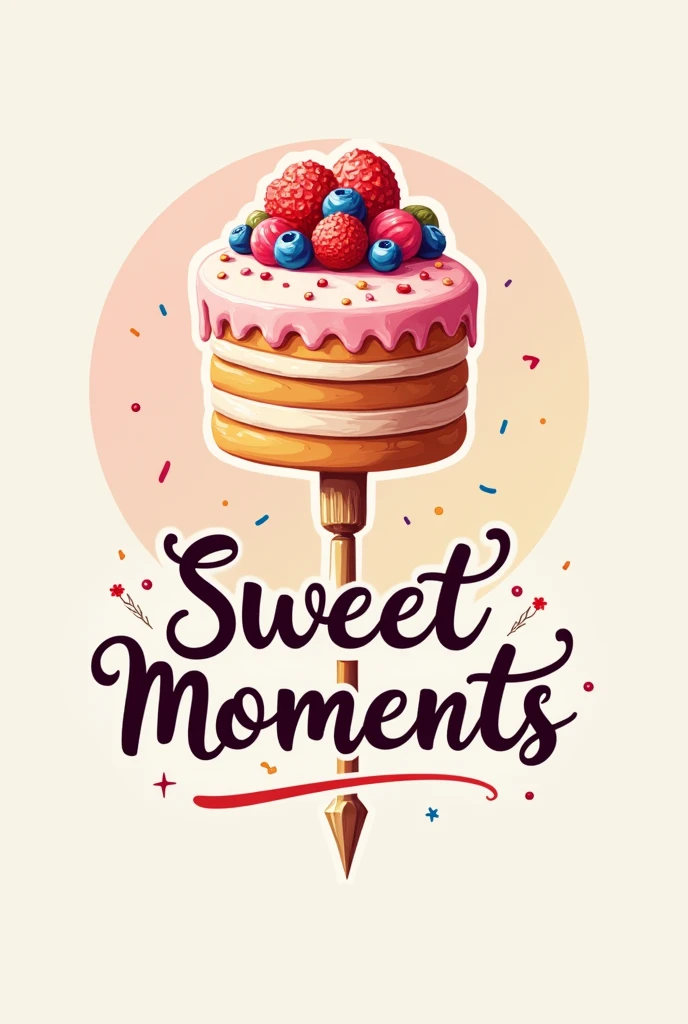 Logo with a cake and Skewer for a restaurant business named Sweet Moments