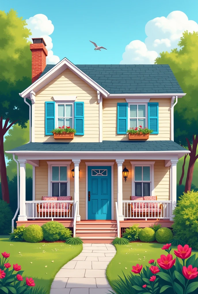 House drawing with bedroom, living room, kitchen, garage, bathroom and patio