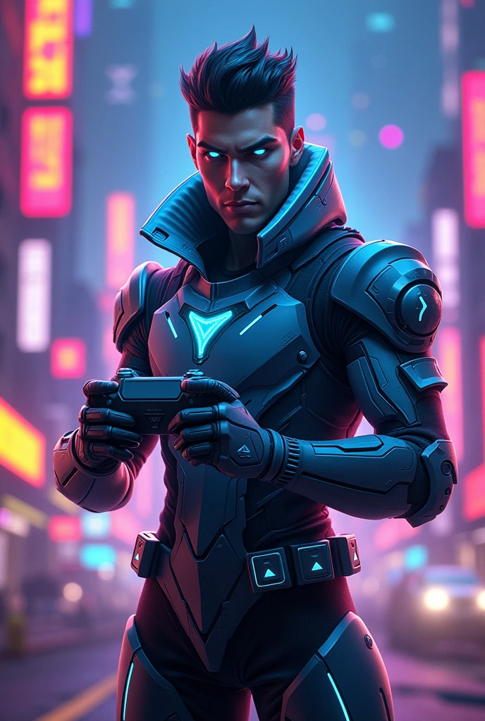 A Valorant character with a Playstation 5 controller in his hand. 
