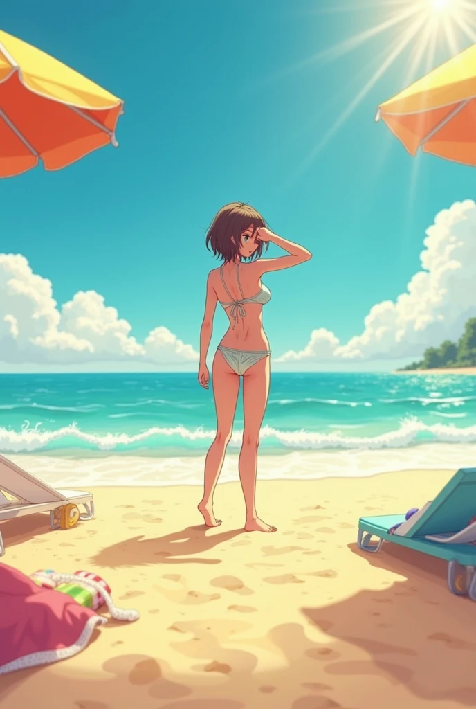 Beach,naked,Nipples are pink,I don't like it,Glare,M-shaped legs