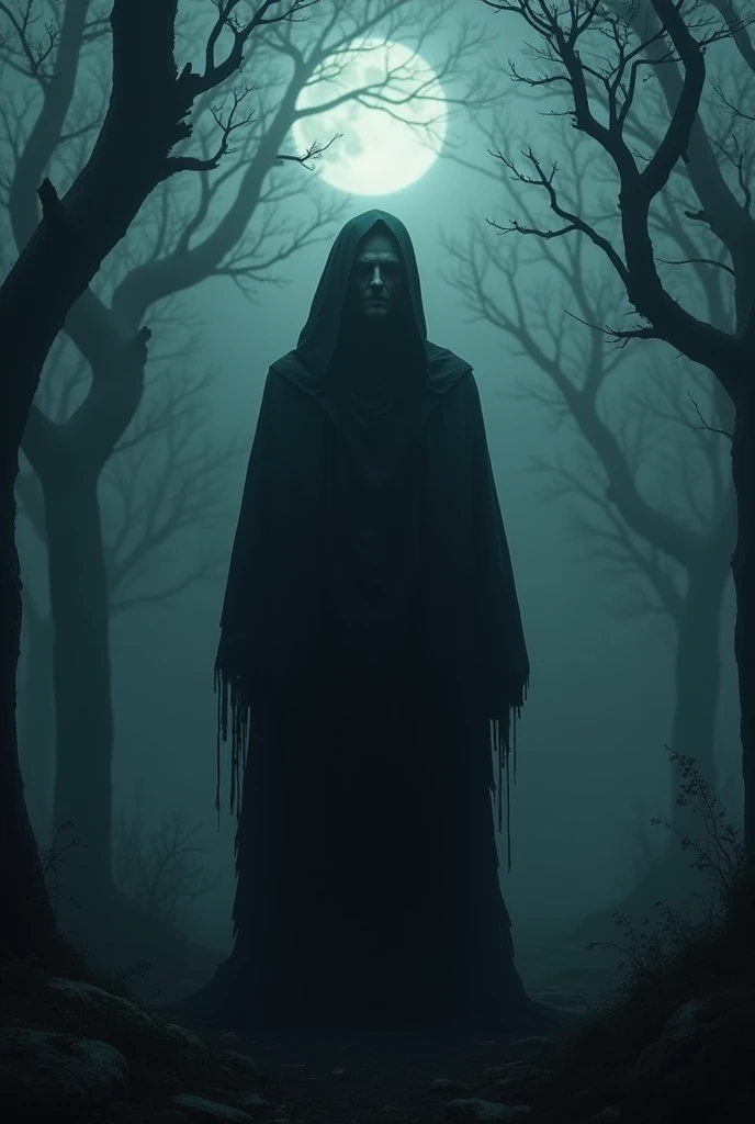 A ghost of a man standing in the dark wearing dark clothes