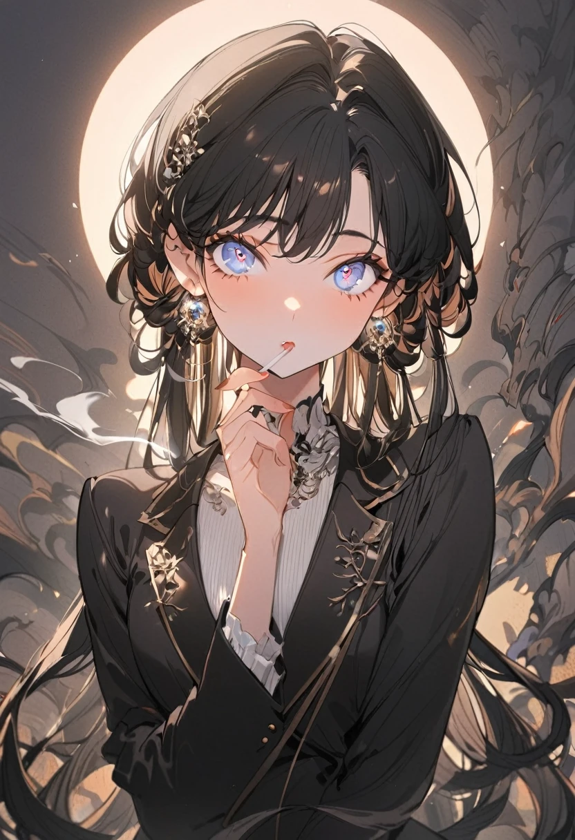 masterpiece, highest quality, Very detailed, High resolution, Japanese anime,One girl, (Dark Skin:1.2), Golden Hair, (short hair:1.4), (Blunt bangs:1.3), Curly Hair, Wavy Hair, (eyelash:1.3), (eye shadow:1.3), , (Beautiful fine details:1.4), , jitome, Height: 130cm, original character, Fantasy, (Black background:1.2), Beautiful fingers, Are standing, (Lace Ruffled Dresses:1.5), (tiara:1.5) , Shoot from the front, View Viewer