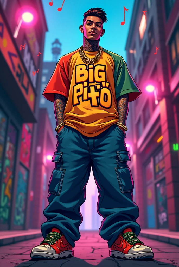 words "big pito" in italics on the neck cholo style street reggaeton