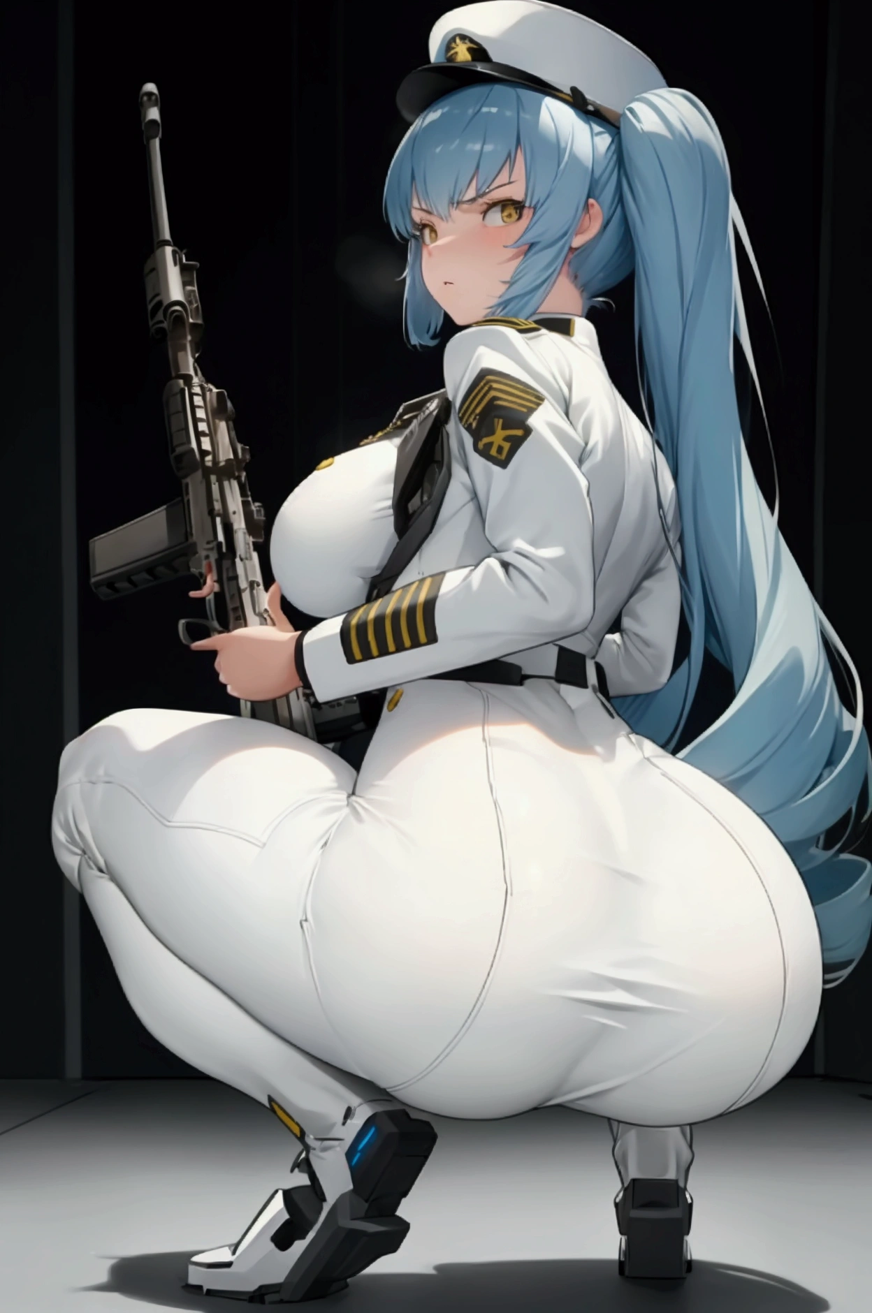 (privacy),(Light blue hair)、(Long twin tails)、(White tight military uniform),(White military cap)、(Nod),(True to prompts)、((look back))、((View your audience))、(Rear View)、(Glaring with sharp eyes)、(Super big breasts),(Super big ass)、((Squat))、(Spread the word your legs)、(((Hold a machine gun)))、(Spread the word your ass)、(Spread the word)、(Busy Street)、(Many people々々々々々々々々々々々々々々)、(sunny)、(blue sky)、(Best lighting)、{{{Browsing Caution}}}、{{{masterpiece}}}, {{{Highest quality}}}, {{ultra-detailed}}, {{shape}}, {{{Very delicate and beautiful}}},{{extremely detailed CG}}、{{unity 8k portrait}}、{{Fabric Shading}}、{{super detailed skin}}、{{Perfect Anatomy}}、{{detailed}}、{{Dynamic Lighting}}、{{{beautiful detailed eyes}}}、{{{beautiful detailed Face}}}、(Perfect Legs)、(Perfect breasts)、(Perfect pose)、(Perfect body)