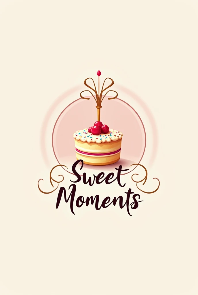 Logo with a cake and Skewer for a restaurant business named Sweet Moments