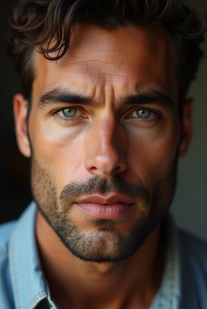 brown man, face perfect, Square jaw, blue colored eyes