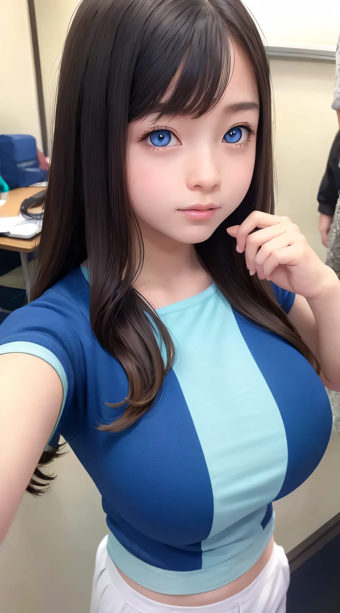 , high quality, Face 1.4,Light blue eyes,Big Breasts