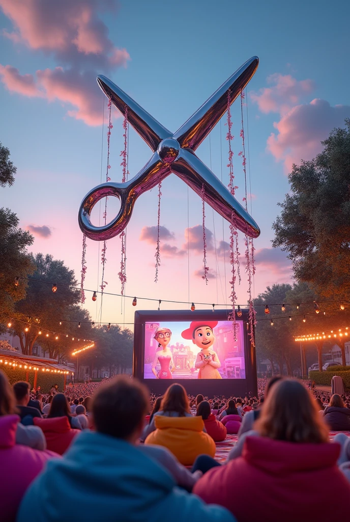 A flying scissor cutting something like a cinema