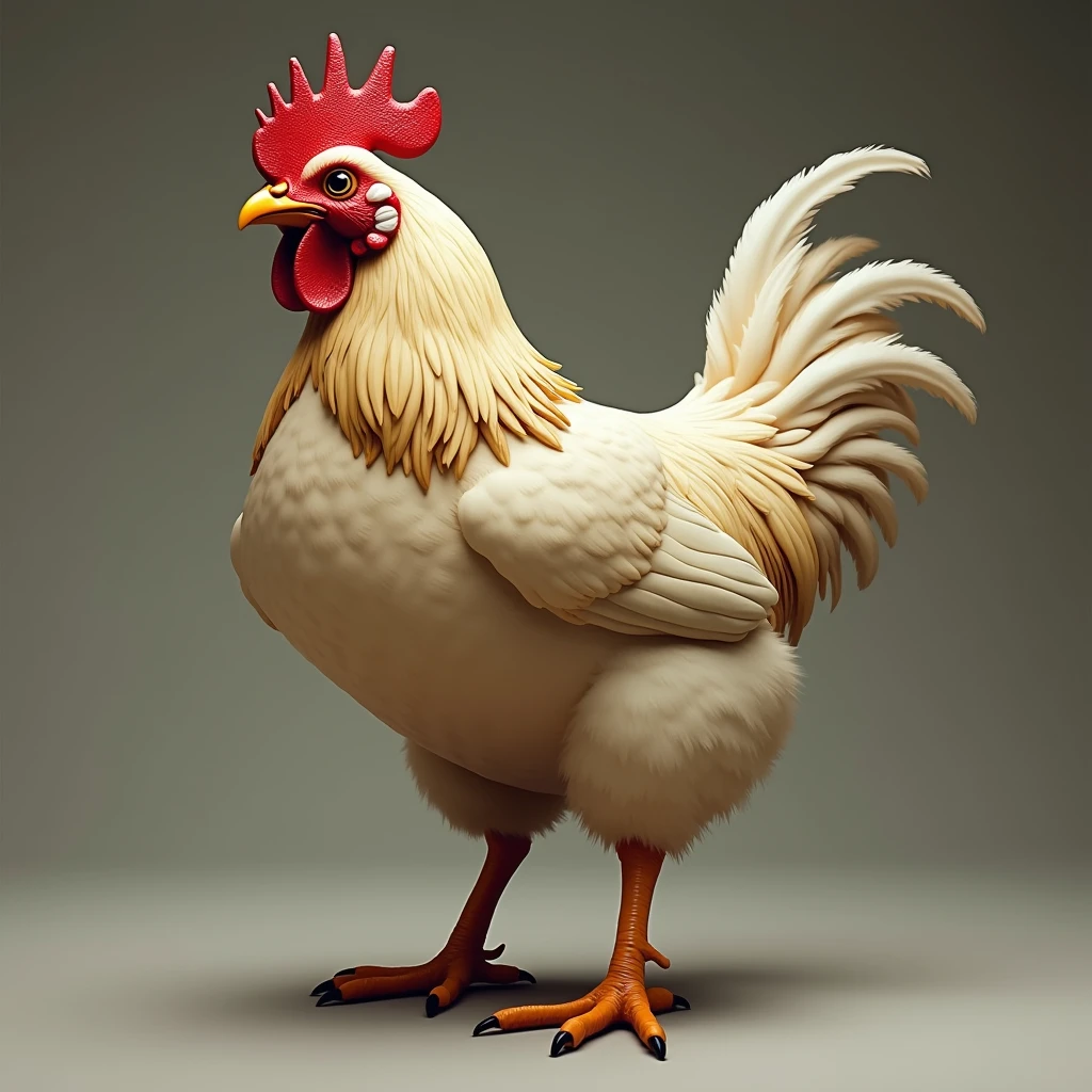 rooster with 5 legs, fat, featherless. realistic