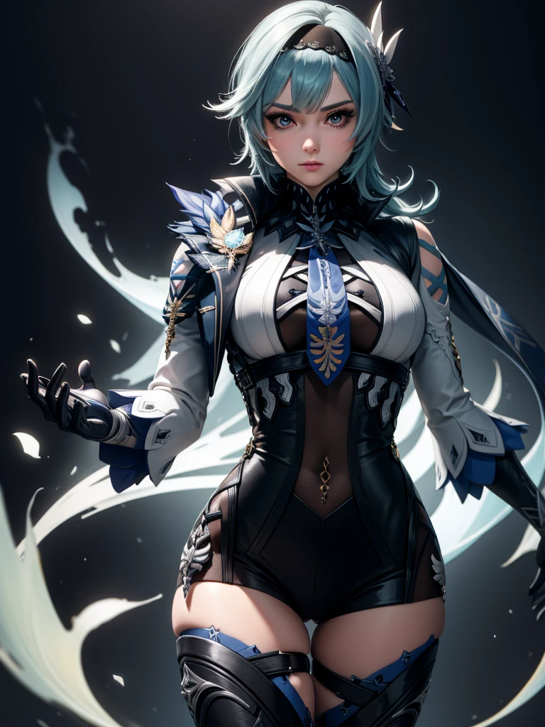 Illustration, UHD, retina, masterpiece, accurate, anatomically correct, super detail, high details, high quality, award winning, best quality, highres, good anatomy, 1080P, HD, 4K, 8k, 16k, 1girl, dynamic pose, androgynous, portrait, eula, genshin impact, looking at viewer, lighting, shading, rendering, big chest, detailed hair, detailed clothes, detailed eyes