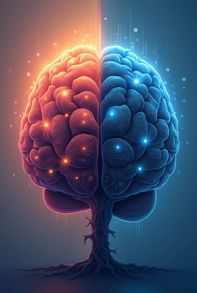 a brain divided in two where one side is sensation, PERCEPTION, attention, and memory (short-term and long-term). And the other side language, to thinking and intelligence.