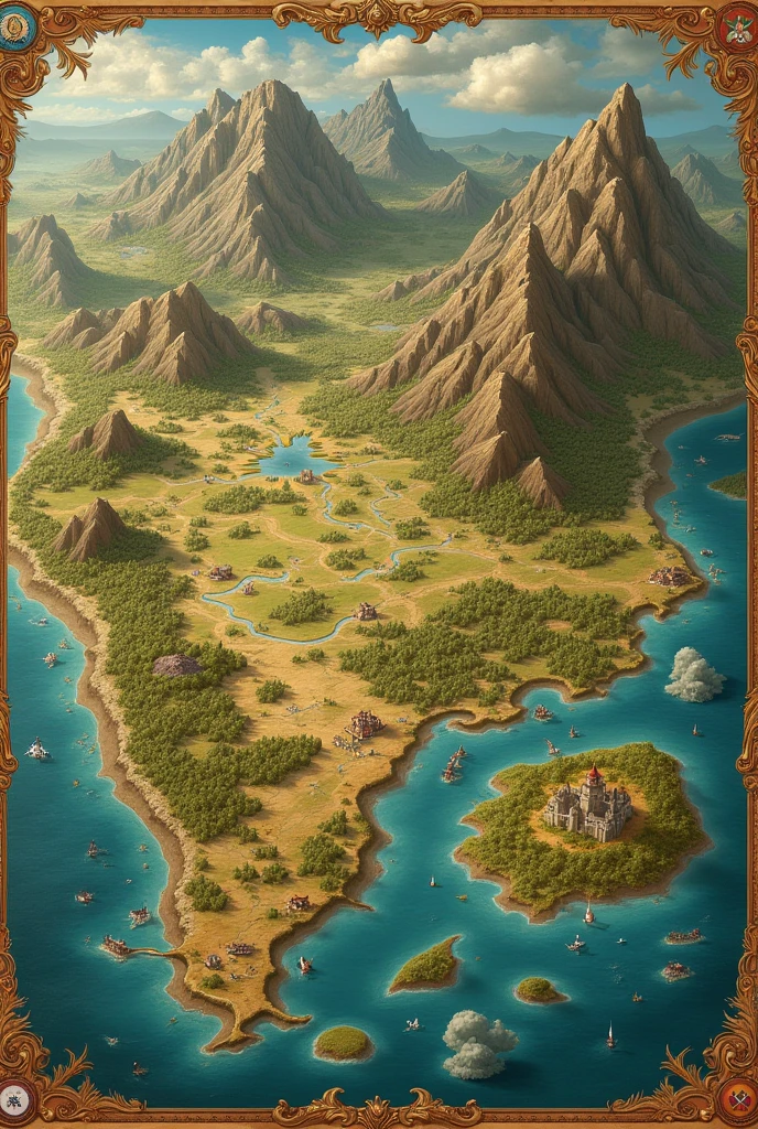A fictional map with a continent.