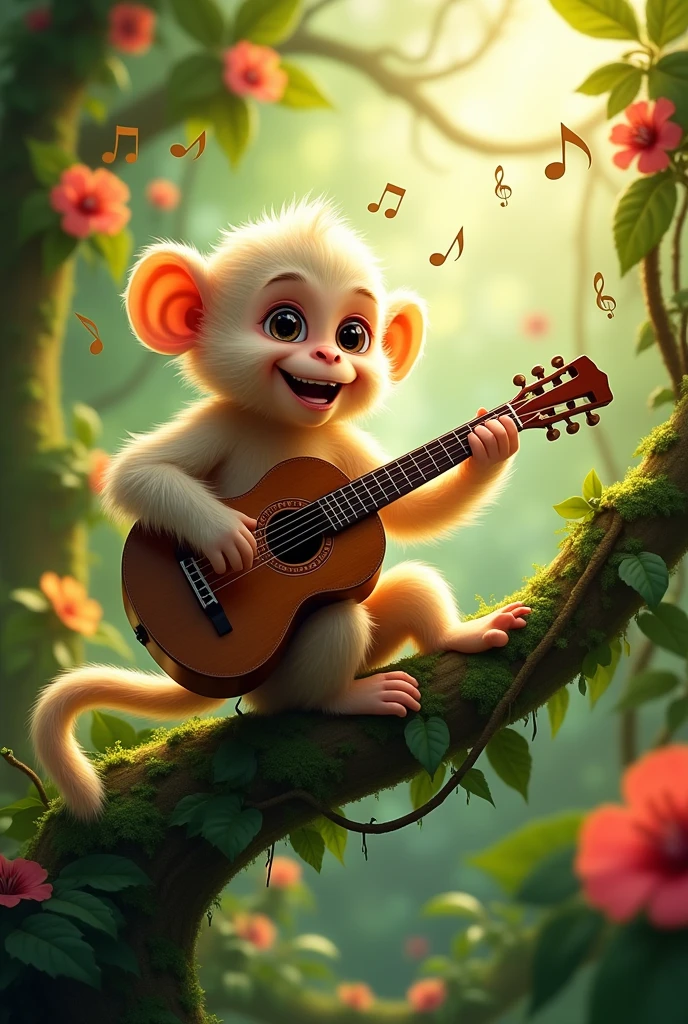 Monkey holding a guitar 