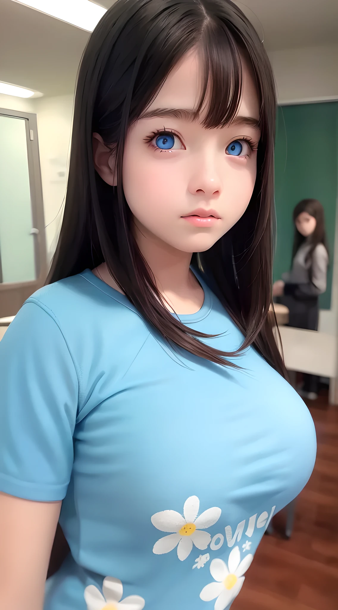 Middle school students, ,high quality, Face 1.4,Light blue eyes,Big eyes,Big Breasts,