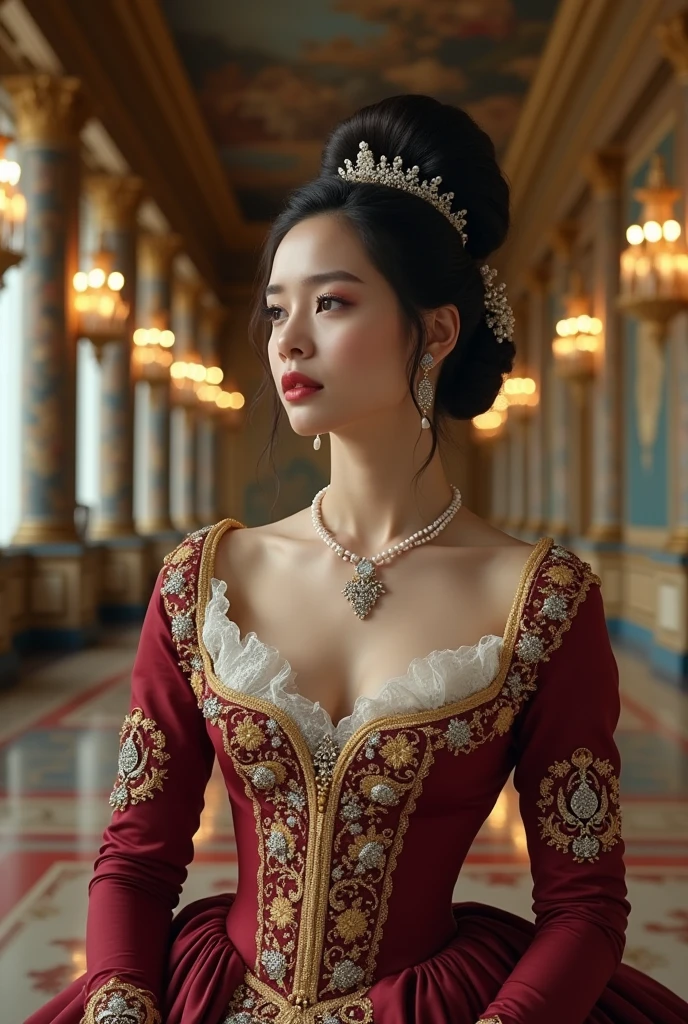 Create an image of Lisa from Blackpink as an 18th-century queen. 