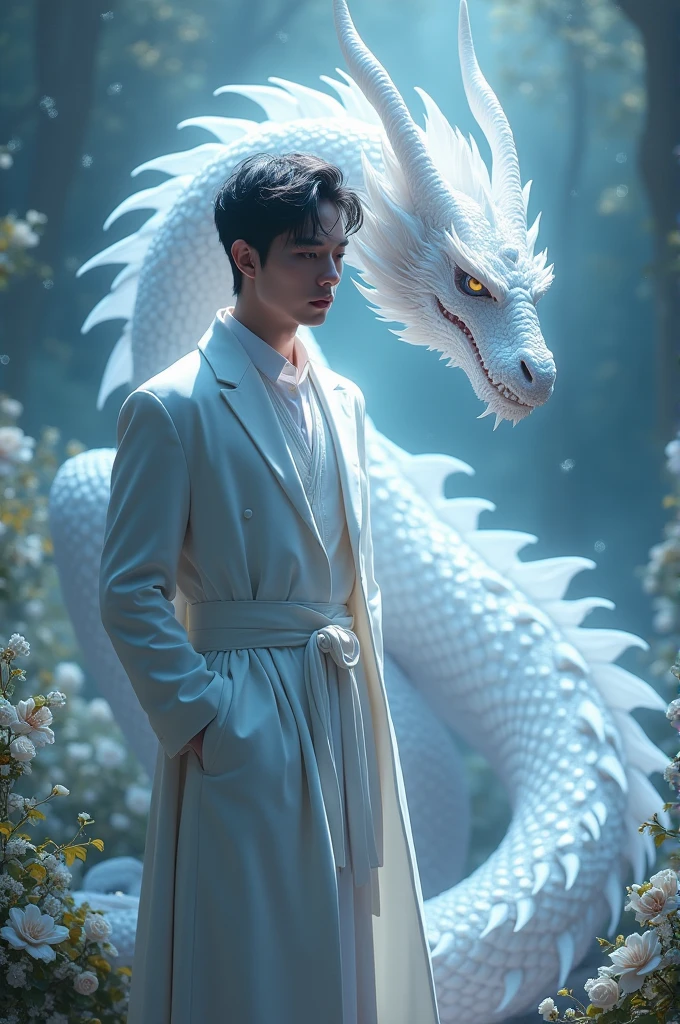 Kim Sunoo from Enhypen with a white dragon of light