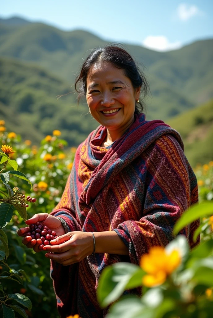 Rural woman harvesting coffee 
