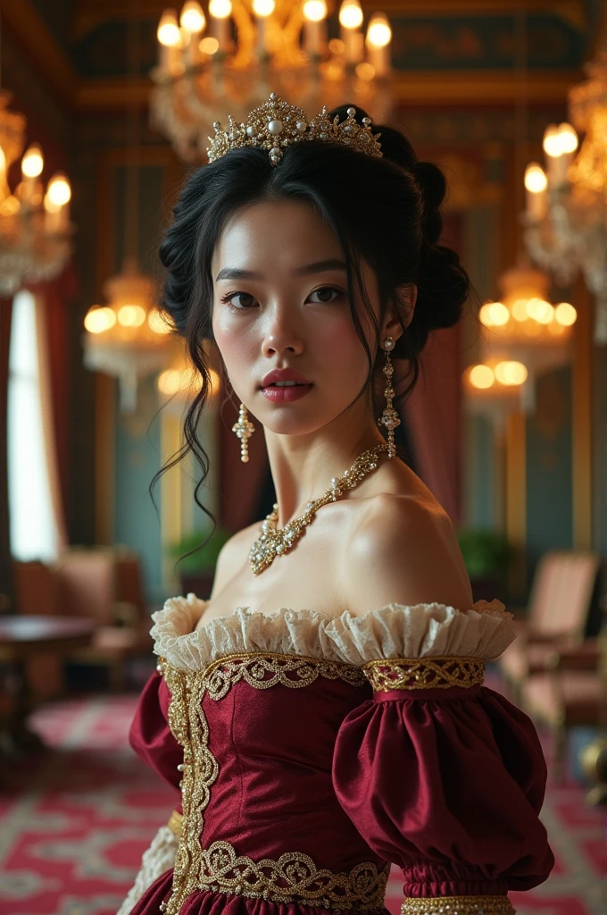 Create an image of Lisa from Blackpink as an 18th-century queen..