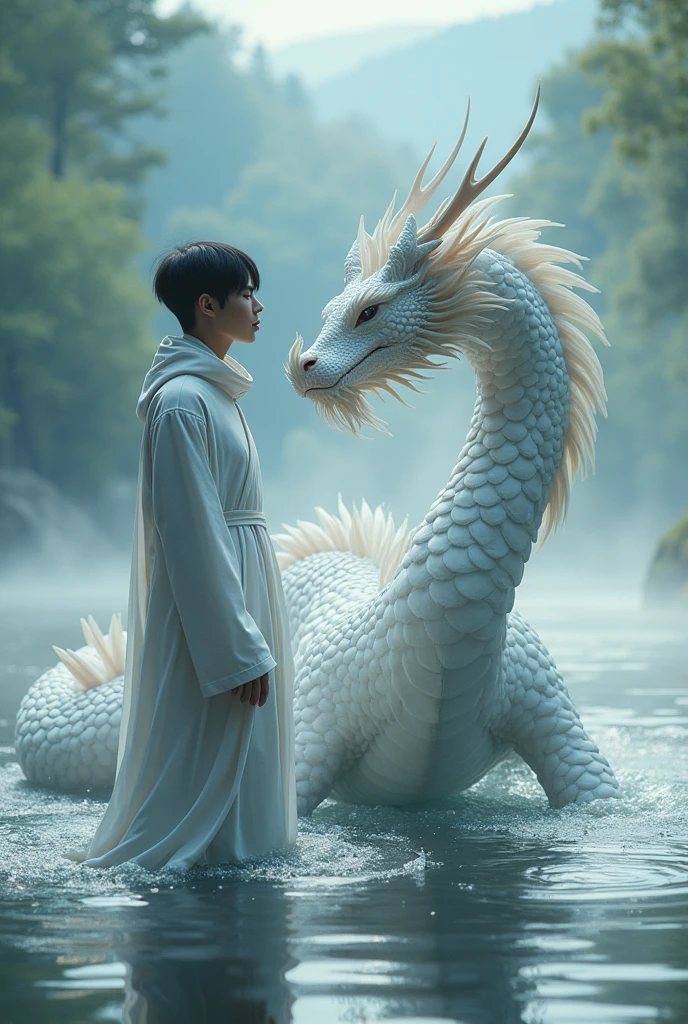 Enhypen's Kim Sunoo with a white water dragon