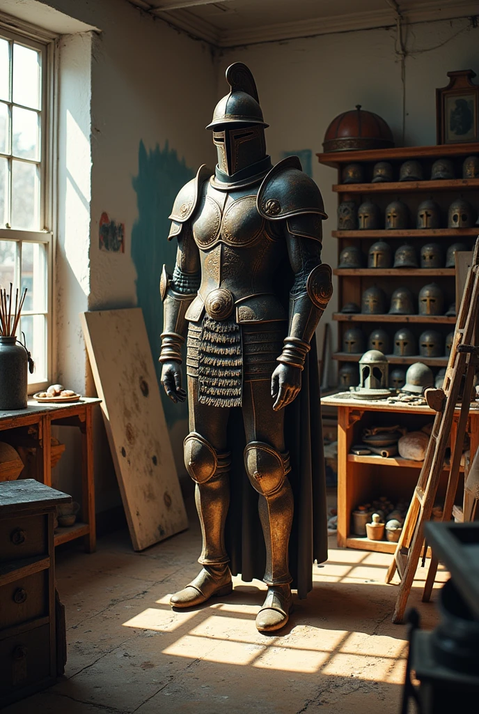 A single large helmet carries the helmets at the studio 