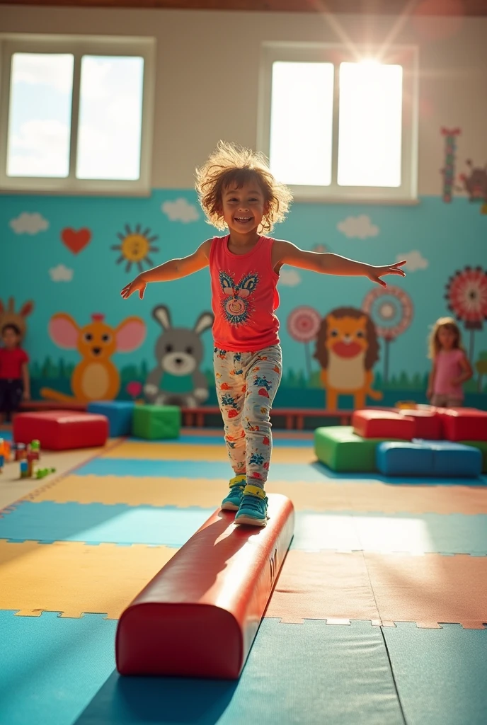 A girl jumping on a chair
