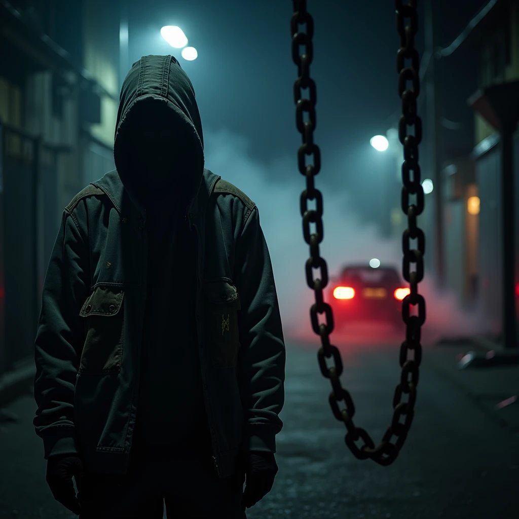phonk drift horror with chains in background with blur, 8k high quality image