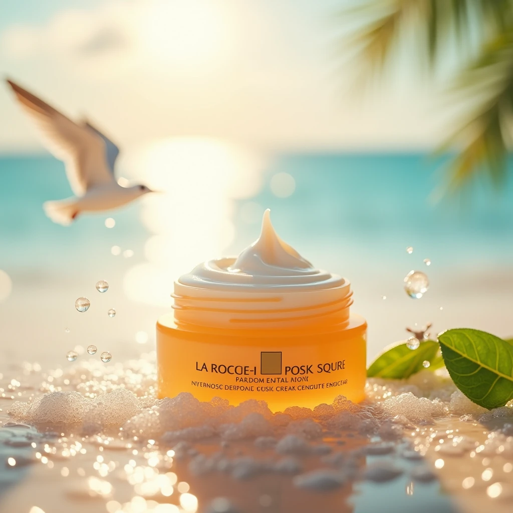 La Roche-Posay sunscreen in a cream base with a splash of water
In the background, ambient sounds
