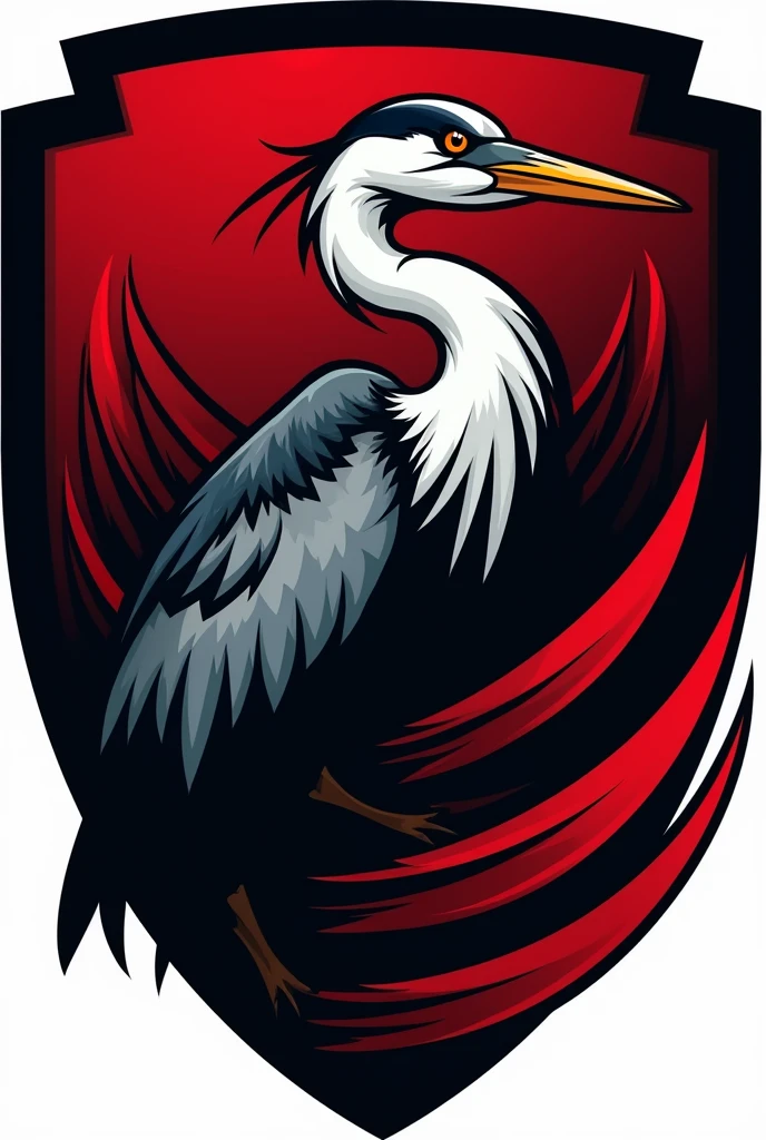 Create a png background emblem for a football club called Heron's Town, using black colors, Red and white, and placing a heron in the center of the image