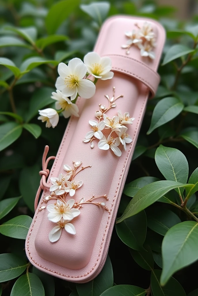 Light pink sword case with flowers and a jasmine flower pendant