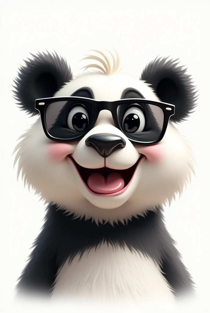 Please generate a panda bear head looking forward with black sunglasses smiling. only with colors: negro, White and grey.
caricature style 