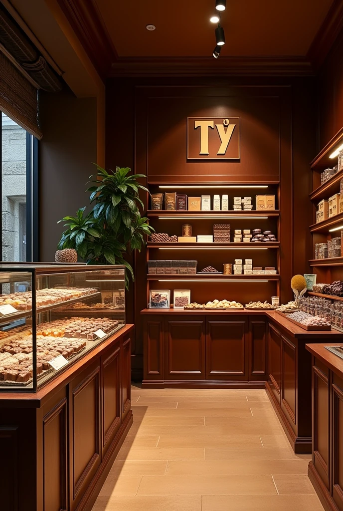 Store with TY logo in chocolate brown tones, selling chocolates and coffees
More space for the public