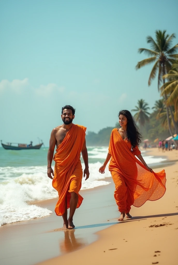 Cox’s Bazar sea Beach with lungi wearing man and sharee wearing women