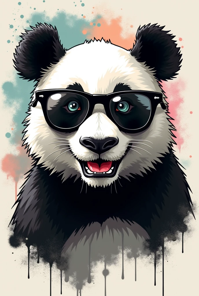 Please generate a panda bear head looking forward with black sunglasses smiling. only with colors: negro, White and grey.
Graffiti caricature style 2D