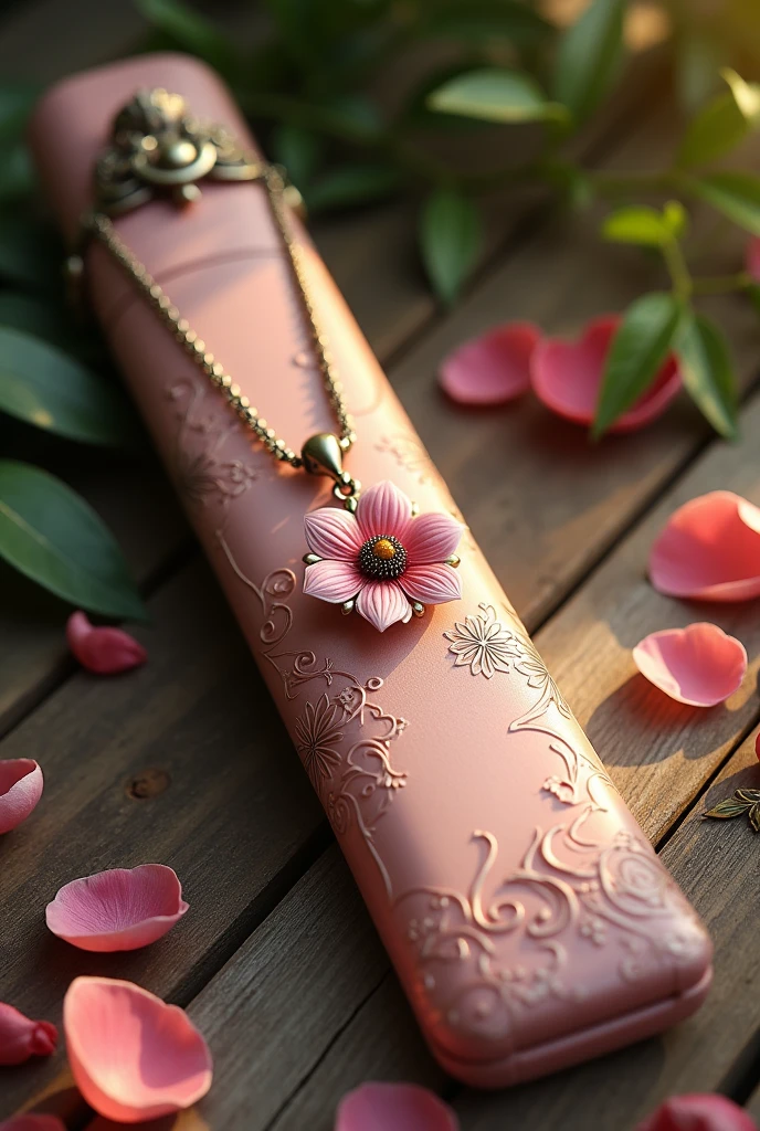 Light pink sword case with flowers and an antique jasmine flower pendant