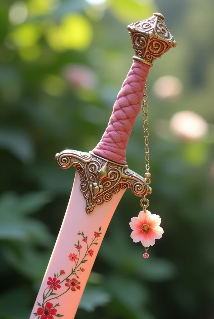 Light pink sword scabbard with flowers and a pendant with an antique jasmine flower