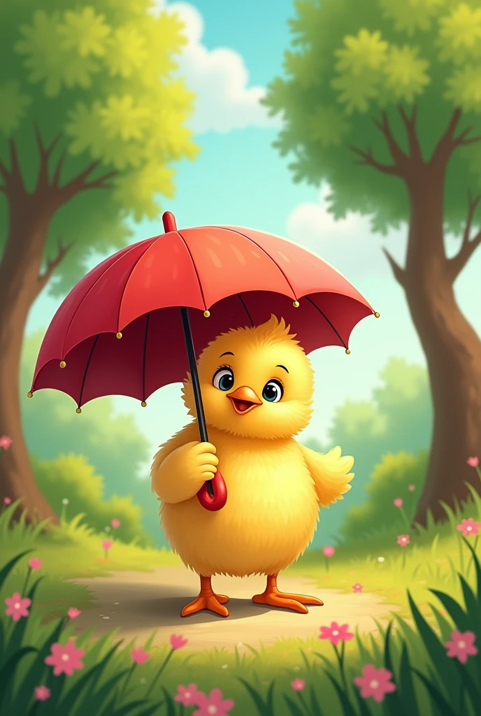 A chick with an umbrella