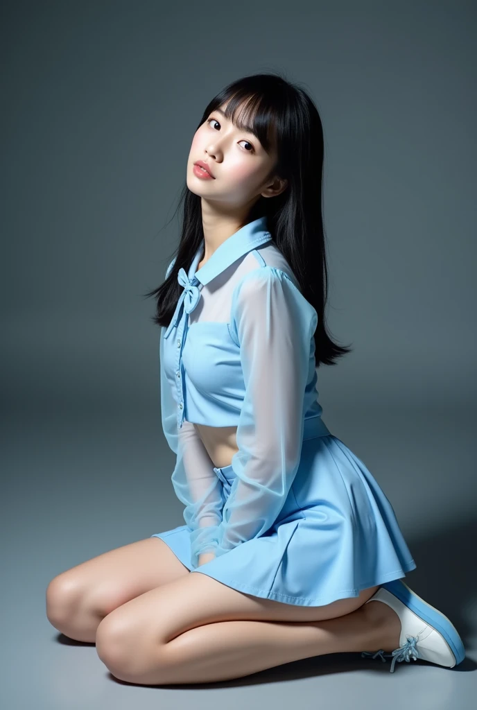 poster for, ((Poster Cover)), ((Magazine Cover)), masutepiece, superlative, Spring dress, Colored hair, Magazine Cover, Upper body, 1人の女性, maid clothes, light blue short hair, Black clothe, maid clothes, bed, Exposed shoulders, Blue eyes, hair pin, Full body, Sleeping in bed, ((bangs comb on the right))), window, Sunlight, (Symmetrical eyes) Magazine Cover, Upper body,PLAY BOY