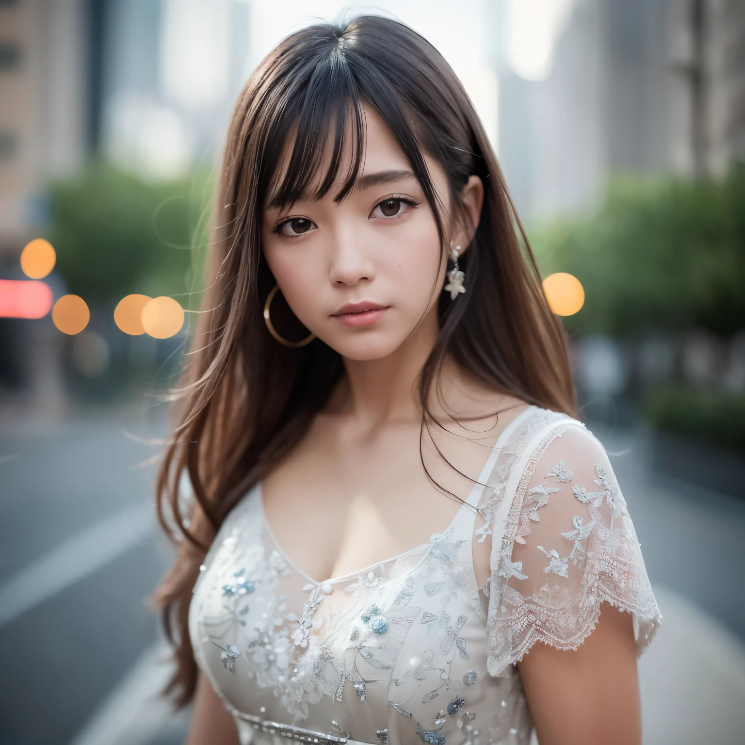 (Highest quality, Ultra-high resolution, 8k, RAW Photos, Ultra-high resolution: 1.2, masterpiece: 1.2), (Realistic, Realistic: 1.37), Super detailed, Professional Lighting, Photon Mapping, Radio City, Physically Based Rendering, Japanese, one person's, alone, Black Hair, cute, Nice, Adorable, A light smile, Normal chest, looking at the camera, Upper Body, Beautiful and detailed blue sky,