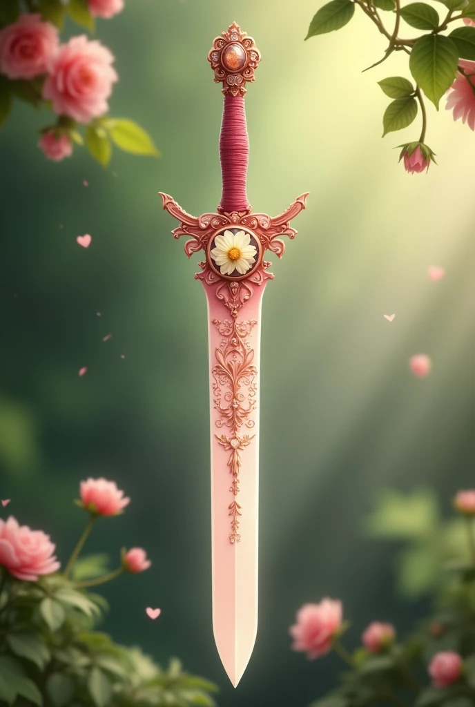 Light pink sword sheath with flowers and a pendant with a whole old jasmine flower