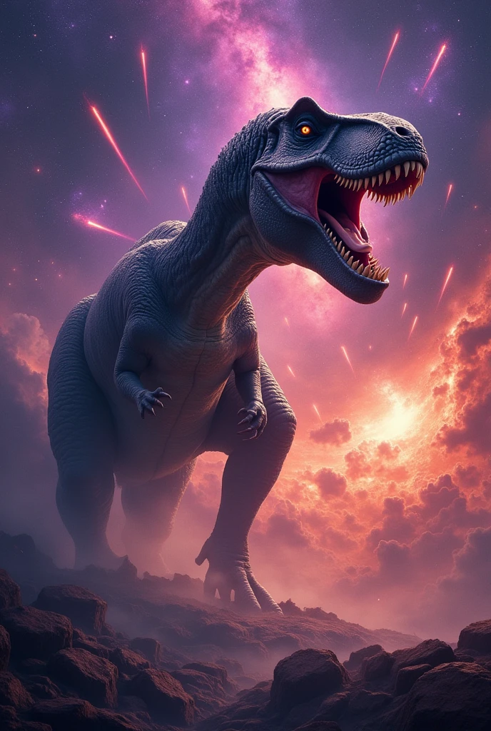 Give me a picture of trex attacking the universe 10 thousand × libeh scary scary