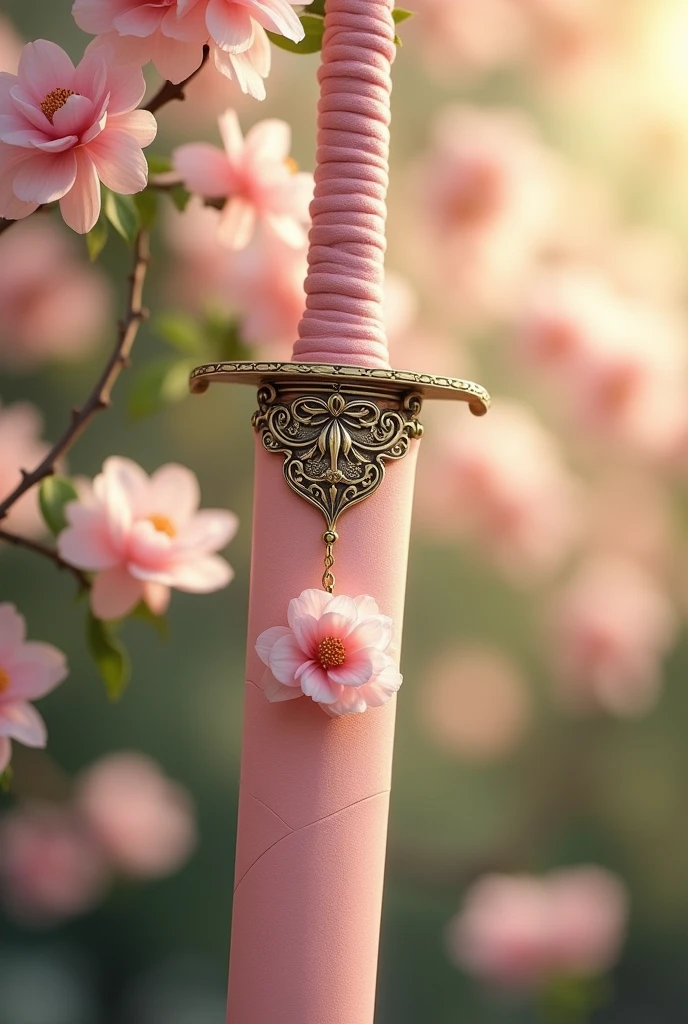 Light pink sword scabbard with flowers and a pendant with an antique jasmine flower