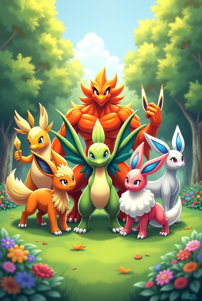 desenha um time de pokemon com o blaziken, dragonite, rillabom, electabuzz, sylveon, gastrodon