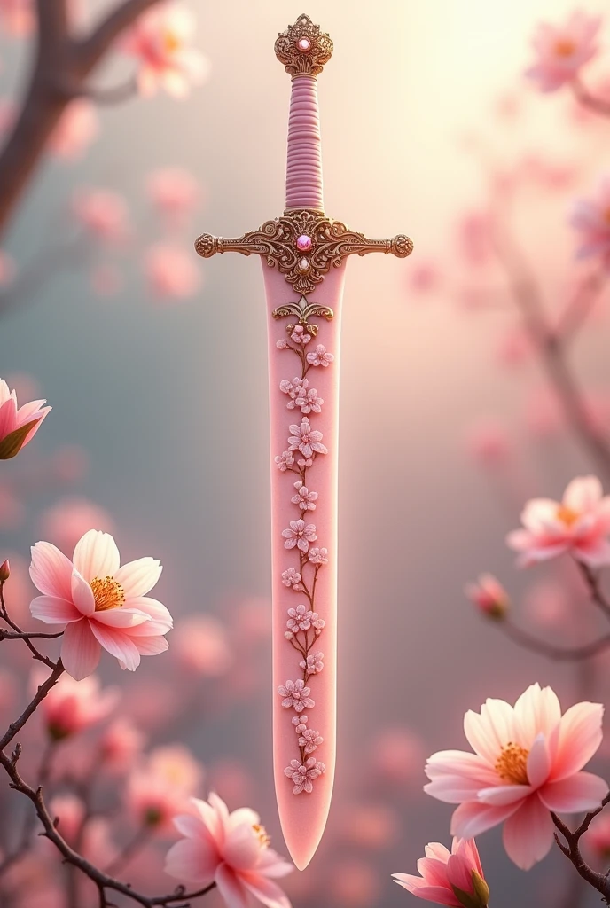 Light pink sword sheath with flowers, mini flower designs and a pendant with an antique jasmine flower 