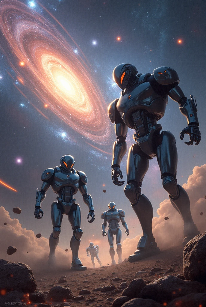 Make me a picture of robots attacking the milky way