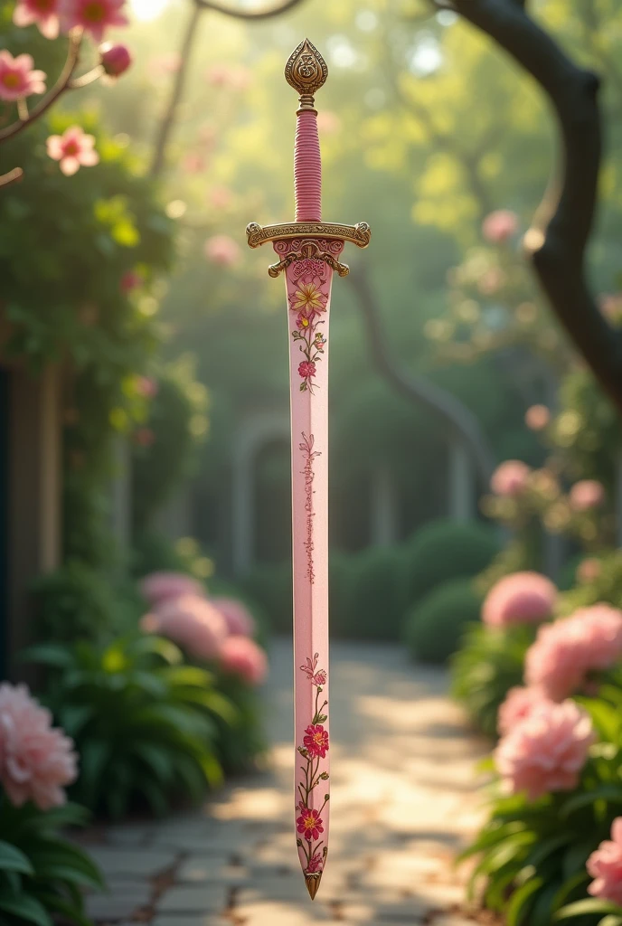 Light pink sword sheath with floral print and an antique jasmine flower pendant 