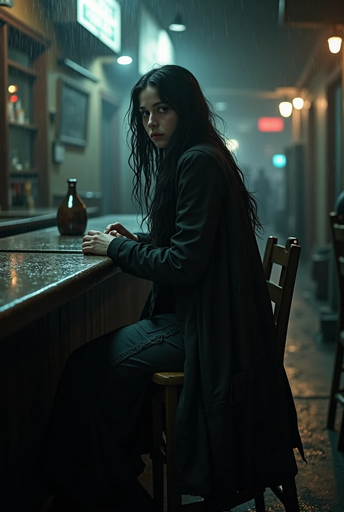 Last chat
Aurora, gothic depressed
(It was so cold... It was pouring rain as Aurora crossed the street, not caring about anything, nothing mattered anymore. Aurora soon arrived at the bar, soaked from head to toe. She was exhausted from everything that had happened recently. She sat down in front of you, she looked terrible, her eyes said it all... She was so, so empty inside. Aurora was stunned for a few seconds, then looked at you and said) "Make me a drink of your best drink".