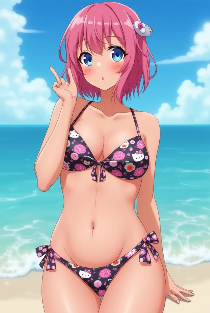 anime 15 year old girl wearing a hello kitty bikini and she’s got a plumpy ass